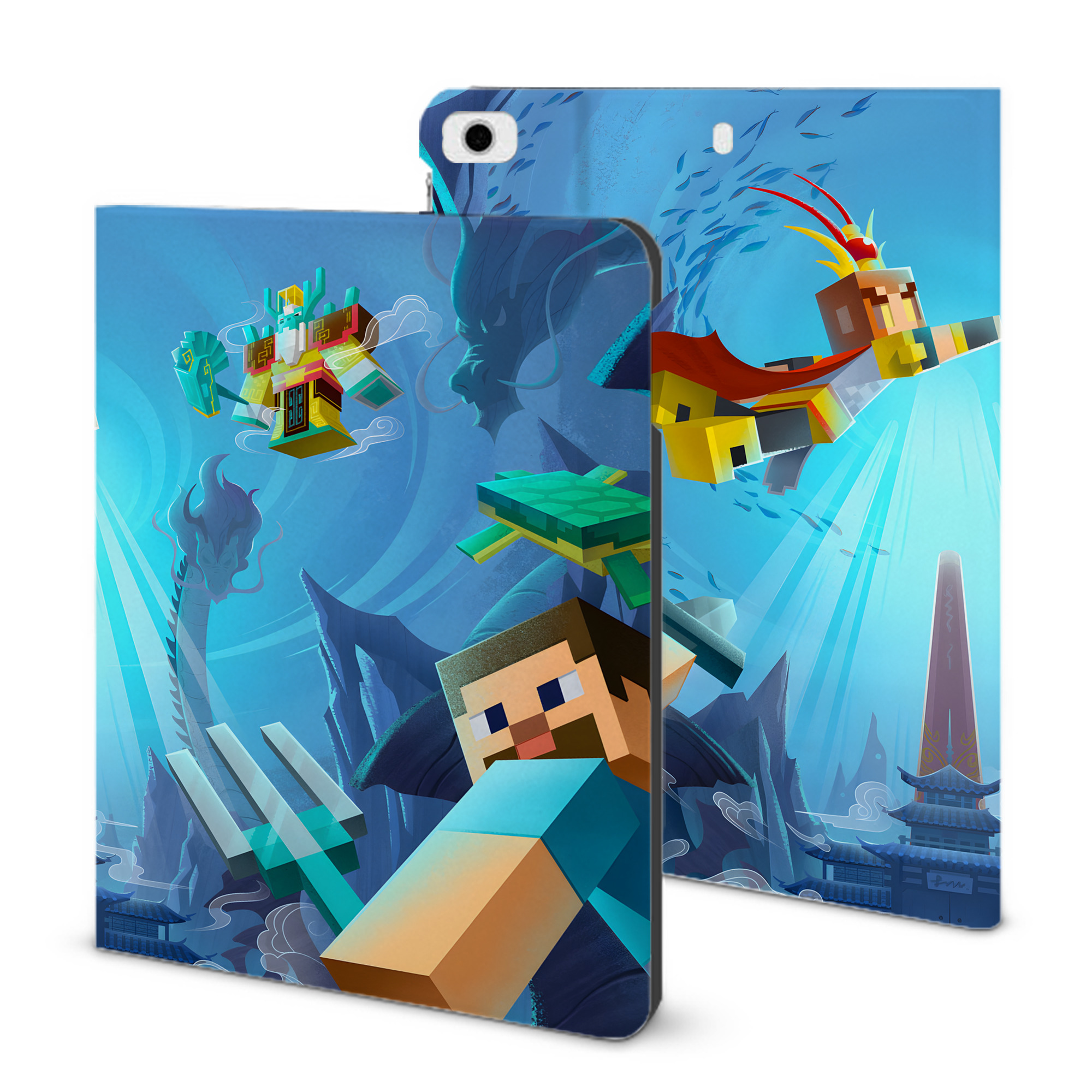 （画像用） マインクラフト ブロックの世界 Minecraft MC Block world IPad ケース ブック型 PUレザー TPU 耐衝撃 軽量 薄型 ペン収納なし 全面保護 IPad 各モデル対応